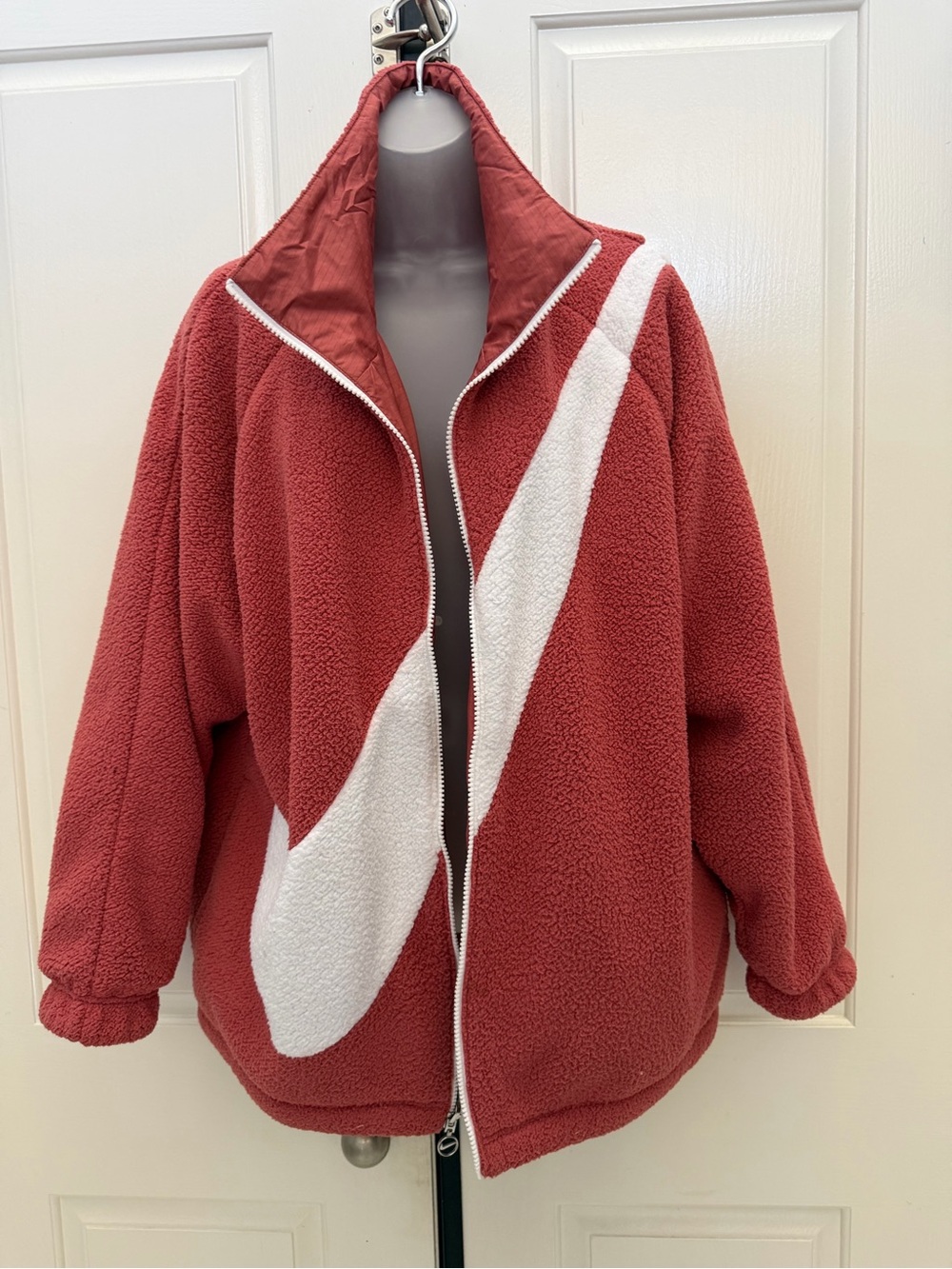Nike Rust Red Fleece Zip Jacket with White Accent Sz S